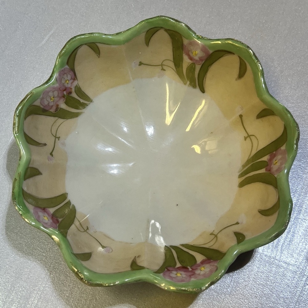 Vintage Nippon Hand Painted Porcelain Floral Footed Nut Bowl 7.25"